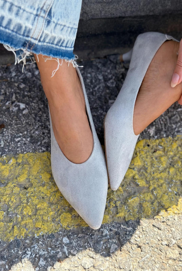 Seranis Hakiki Deri Stiletto Gri Süet - ILOVESHOES