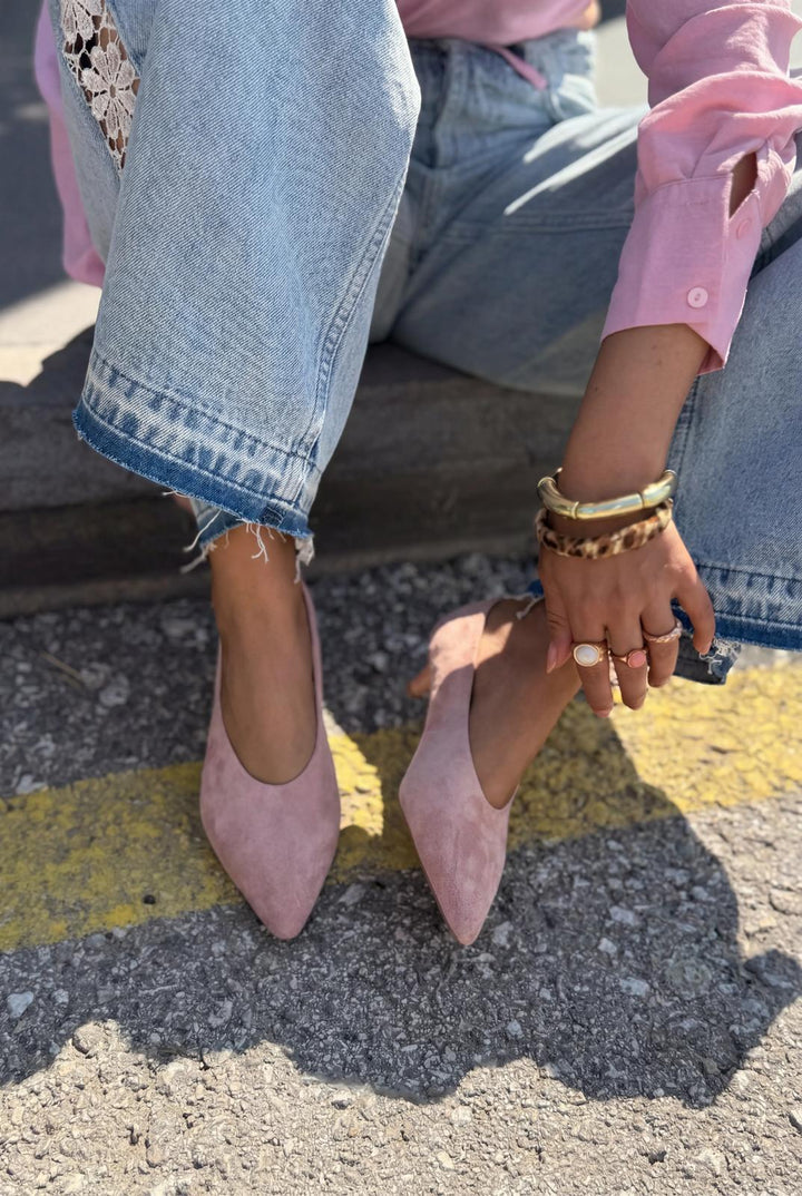 Seranis Hakiki Deri Stiletto Pudra Süet - ILOVESHOES