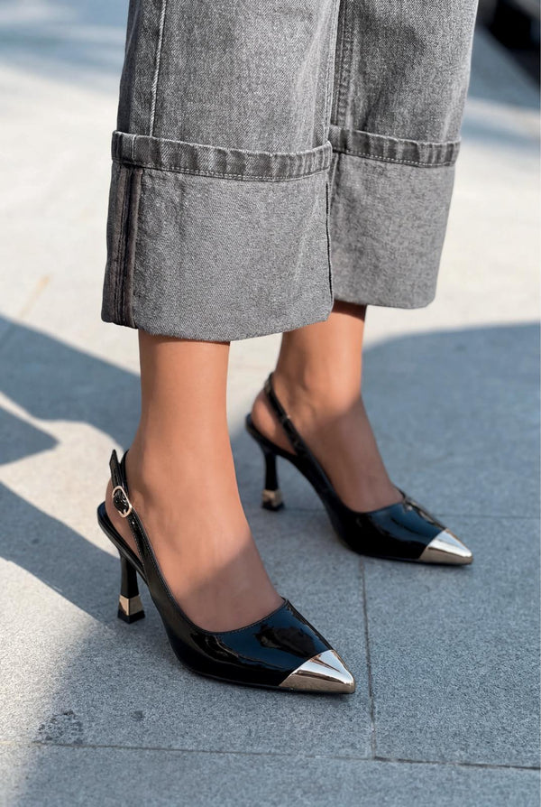 Sarnok Stiletto Siyah Rugan - ILOVESHOES