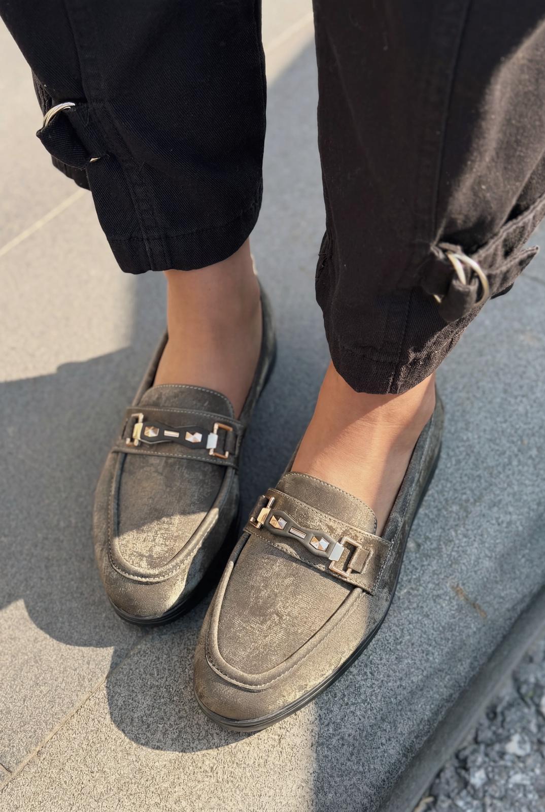 Torel Kadın Loafer Gri Saten - ILOVESHOES