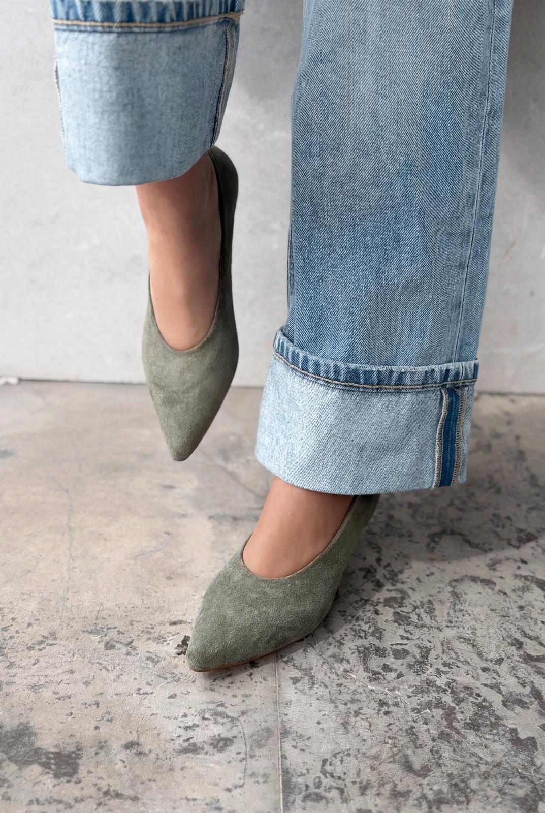 Seranis Hakiki Deri Stiletto Haki Süet - ILOVESHOES