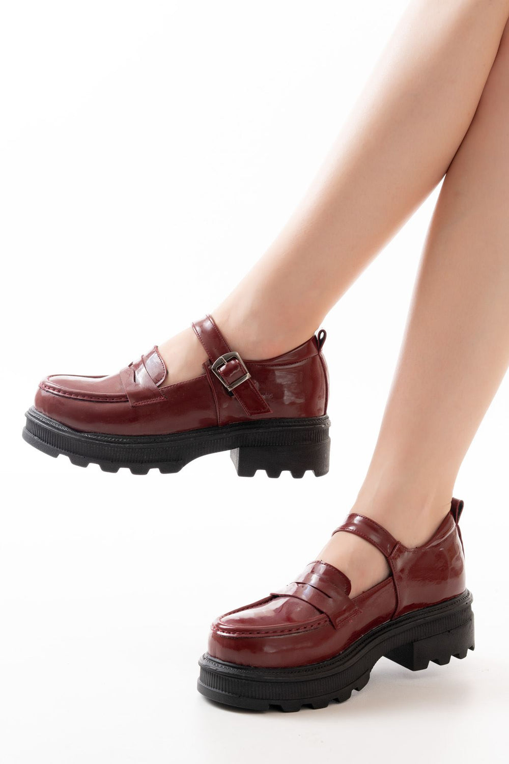 Clavix Rugan Bordo Yüksek Tabanlı Loafer Ayakkabı - ILOVESHOES