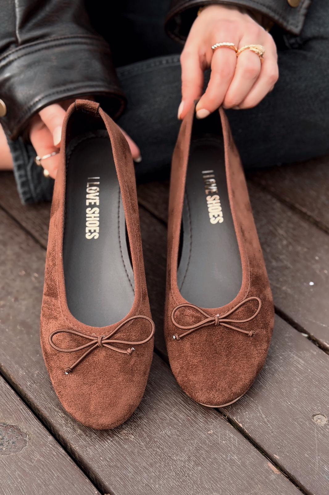 Stellor Kadın Babet Acıkahve Süet Dolgu Topuklu - ILOVESHOES