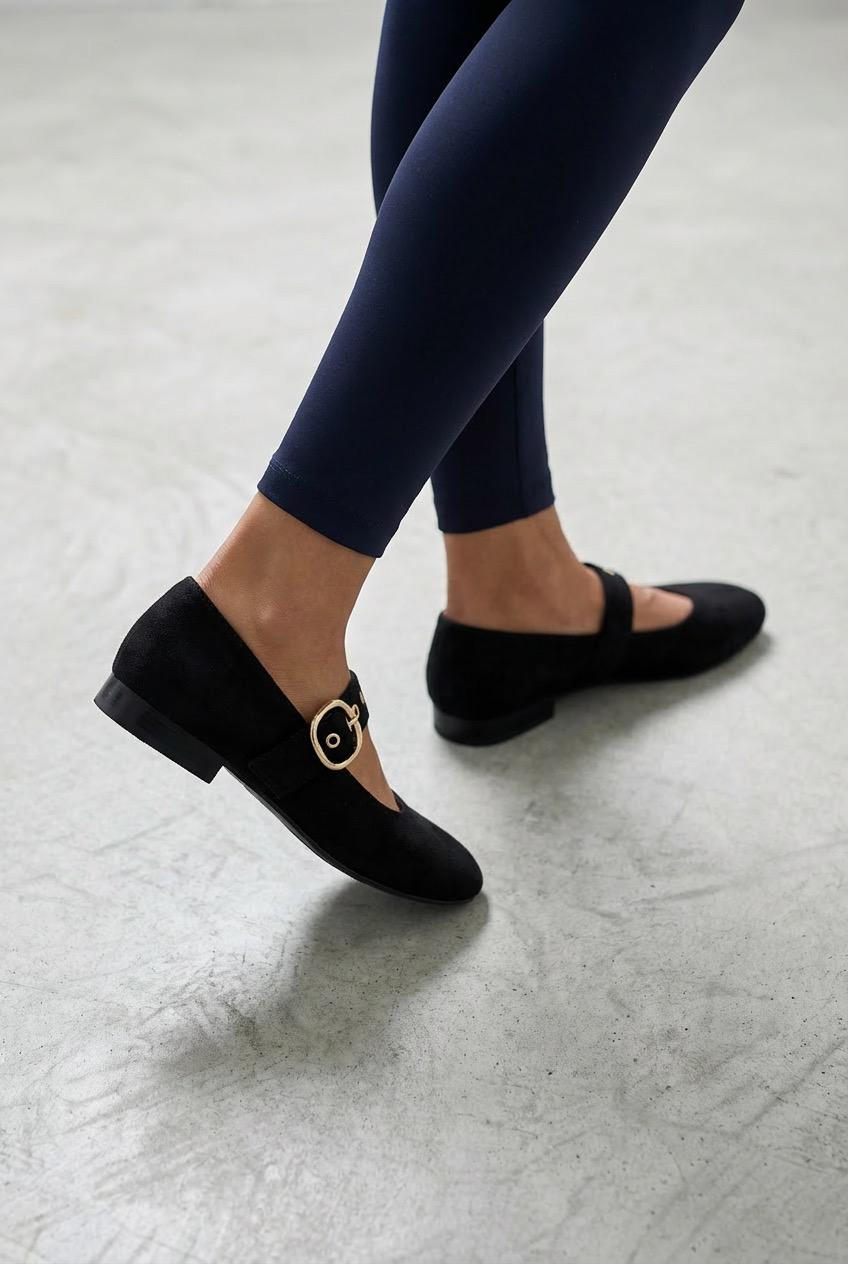 Dexor Kadın Babet Siyah Süet - ILOVESHOES