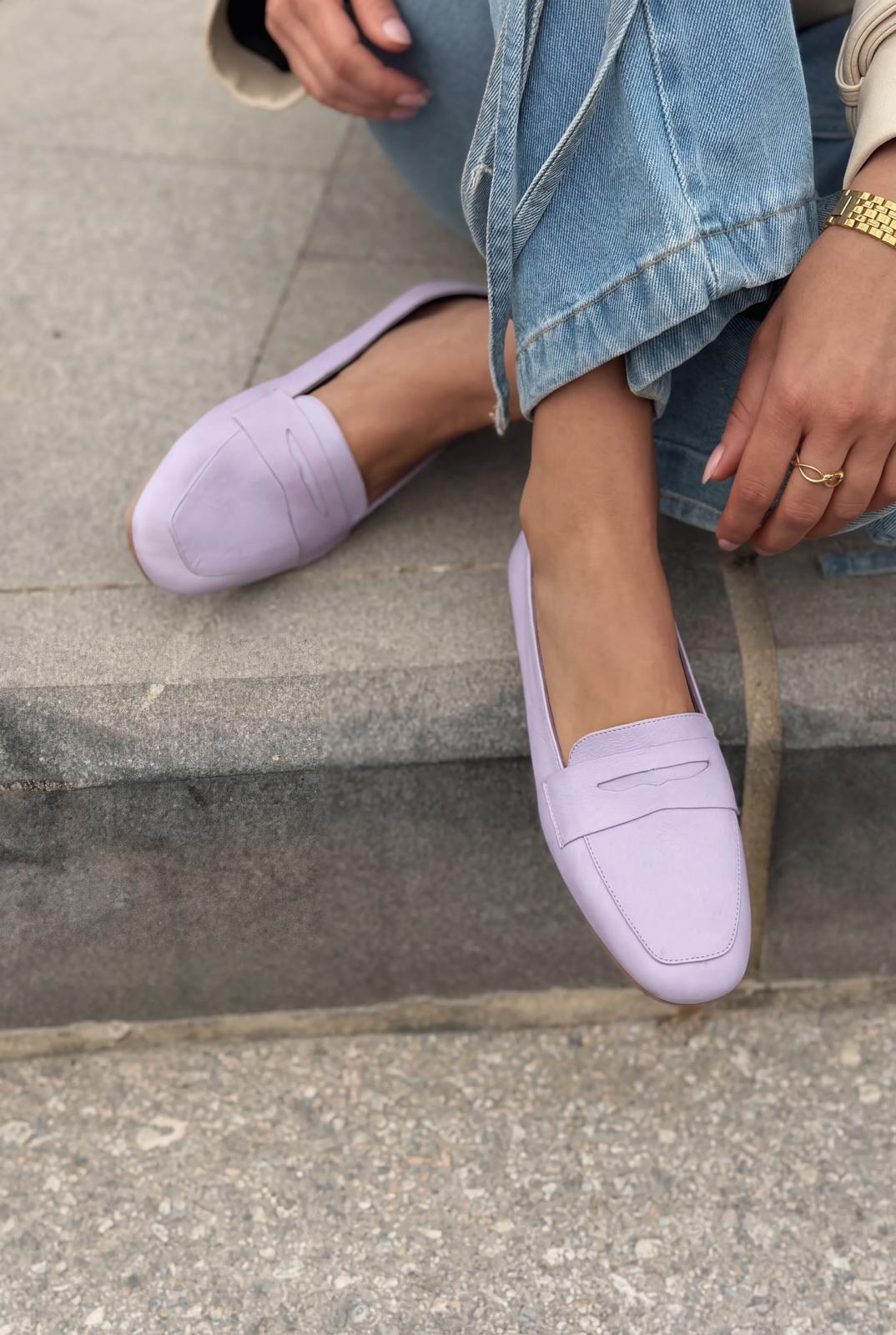 Melniel Hakiki Deri Kadın Loafer Lila - ILOVESHOES