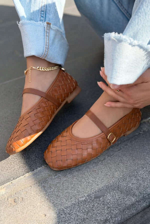 Roselle Kadın Babet Taba Parlak Deri - ILOVESHOES