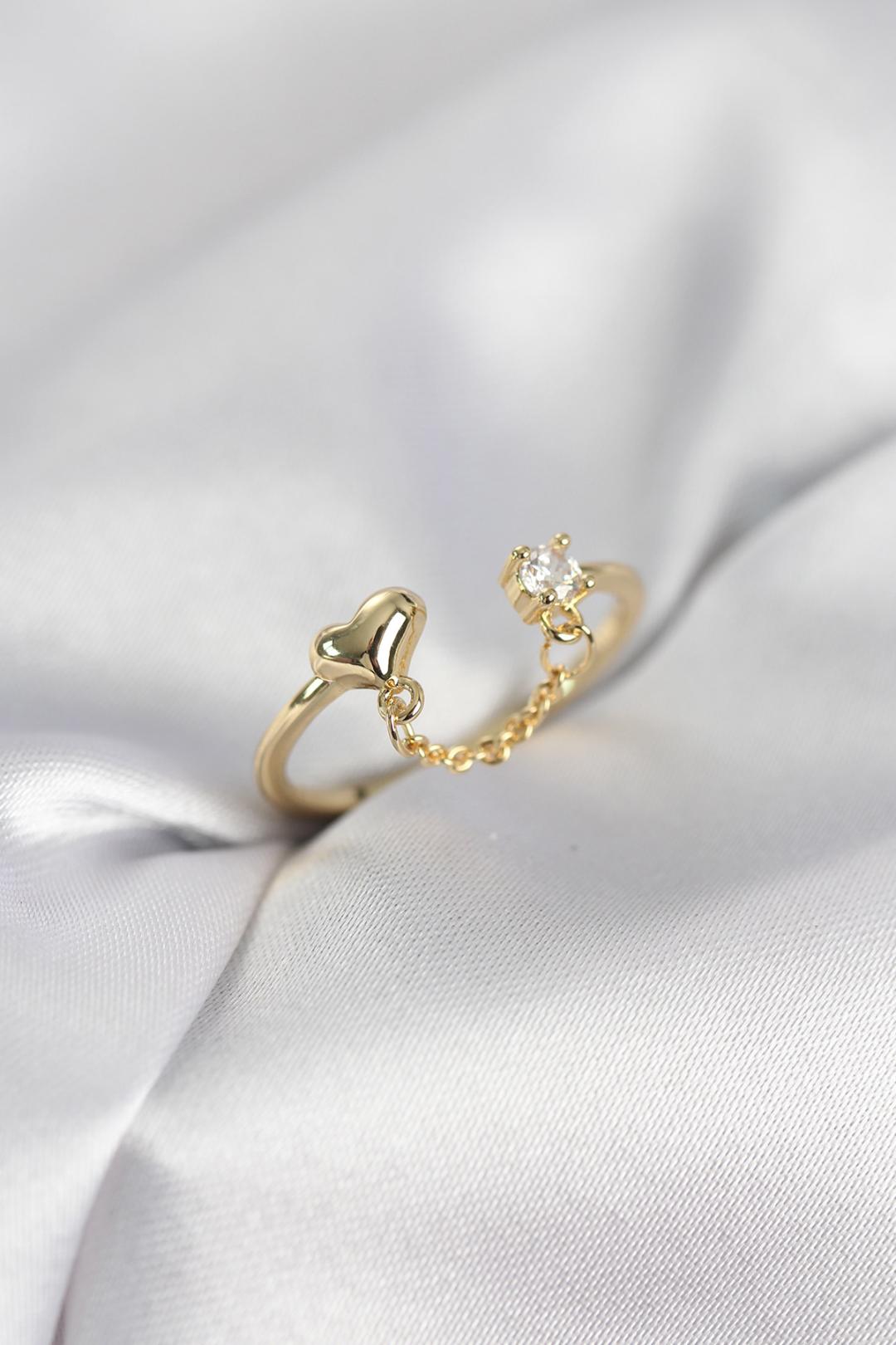 ILS - 1091 Kadın Yüzük Gold Pirinç Zincir Sallantılı - ILOVESHOES