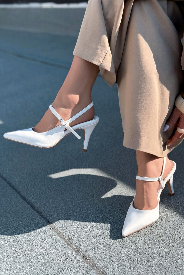 Lorent Beyaz Kırışık Deri Kadın Stiletto - ILOVESHOES