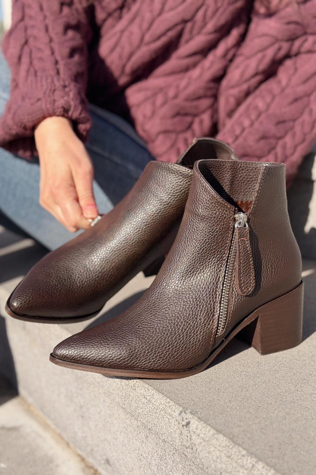 Mirno Kadın Kovboy Bot Acıkahve Desenli Mat Deri - ILOVESHOES