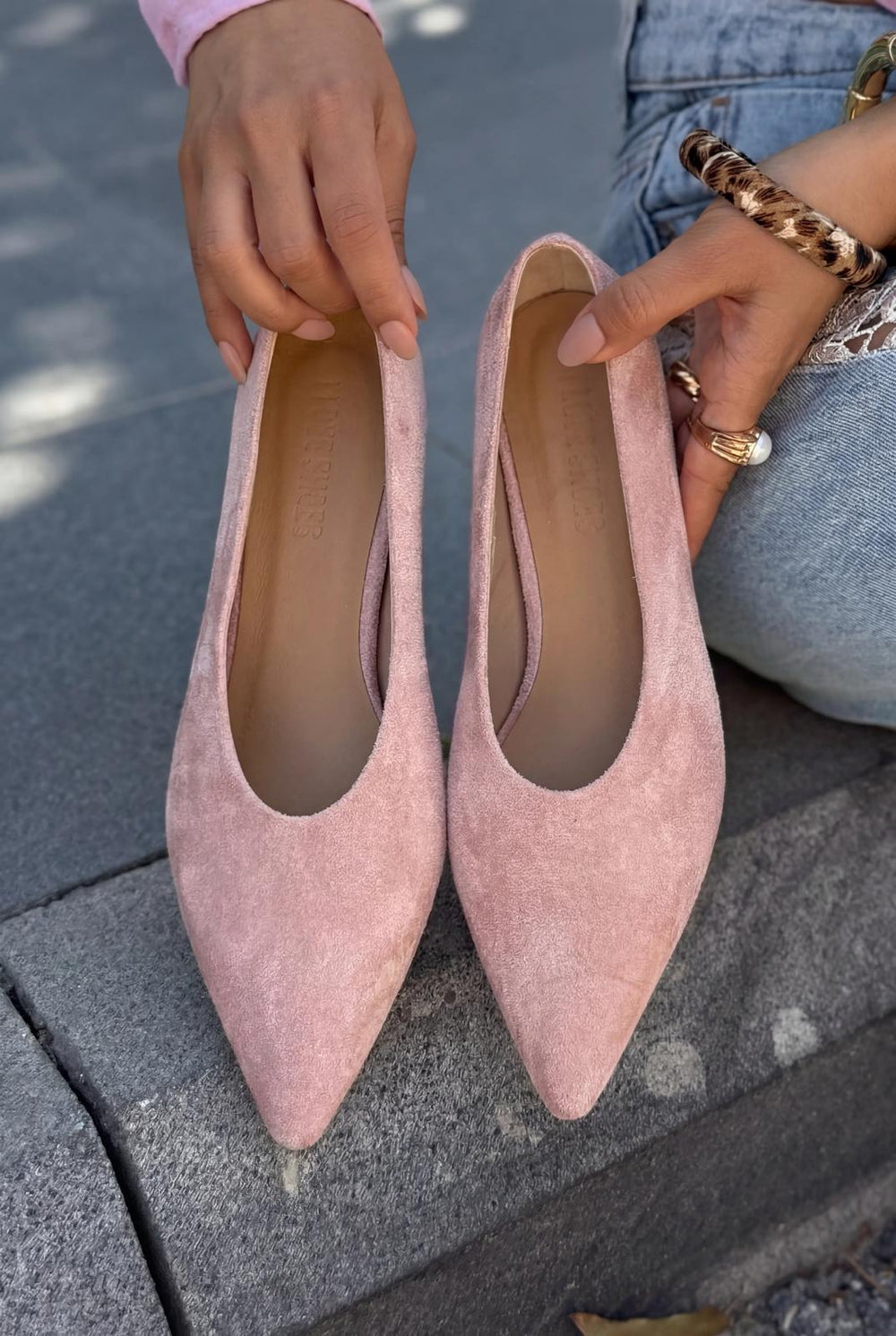 Seranis Hakiki Deri Stiletto Pudra Süet - ILOVESHOES