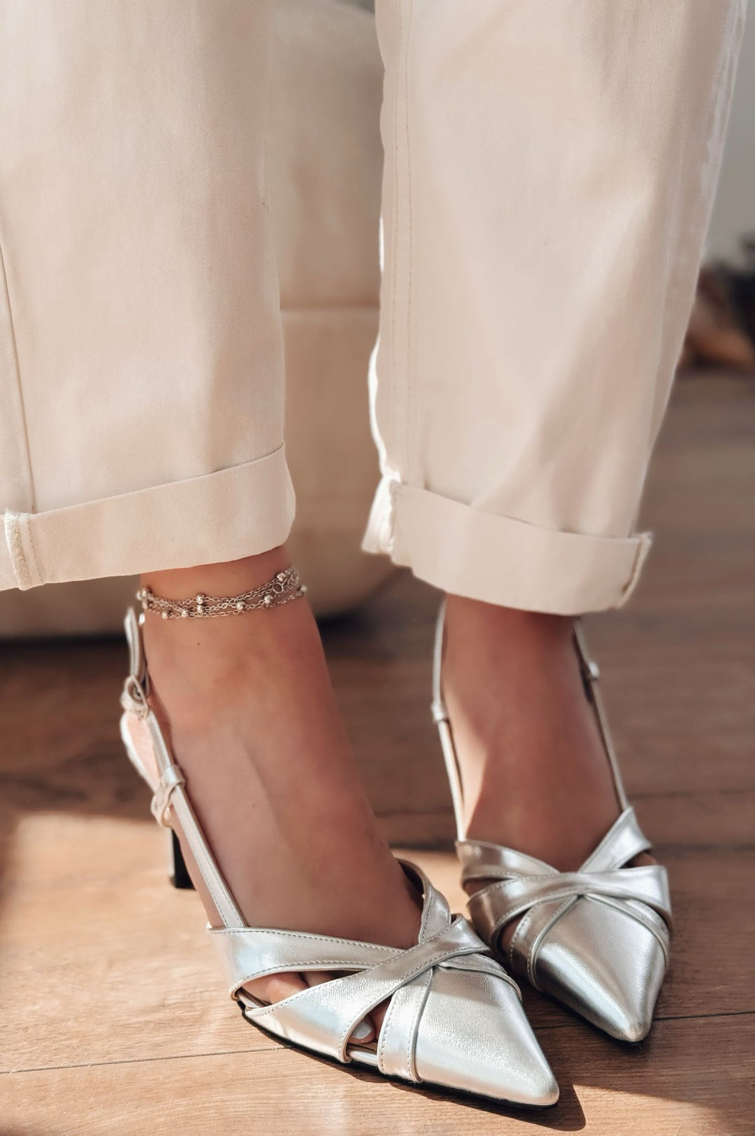 Peraps Parlak Deri Yüksek Topuklu Stiletto Gümüş - ILOVESHOES