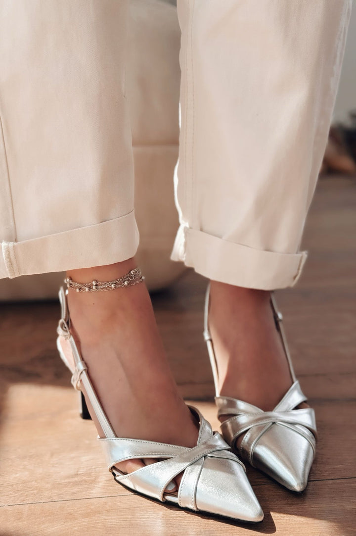 Peraps Parlak Deri Yüksek Topuklu Stiletto Gümüş - ILOVESHOES