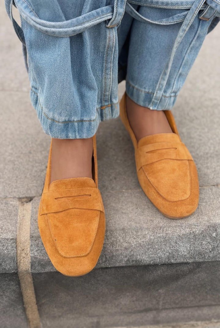 Melniel Hakiki Süet Kadın Loafer Turuncu - ILOVESHOES