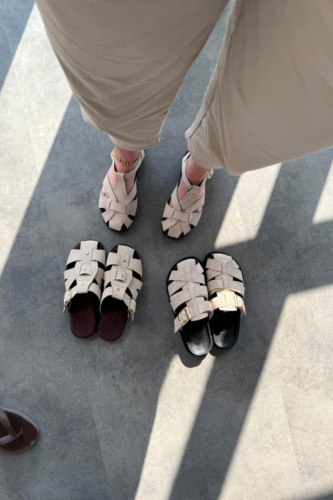 Polra Süet Bej Düz Kadın Terlik - ILOVESHOES