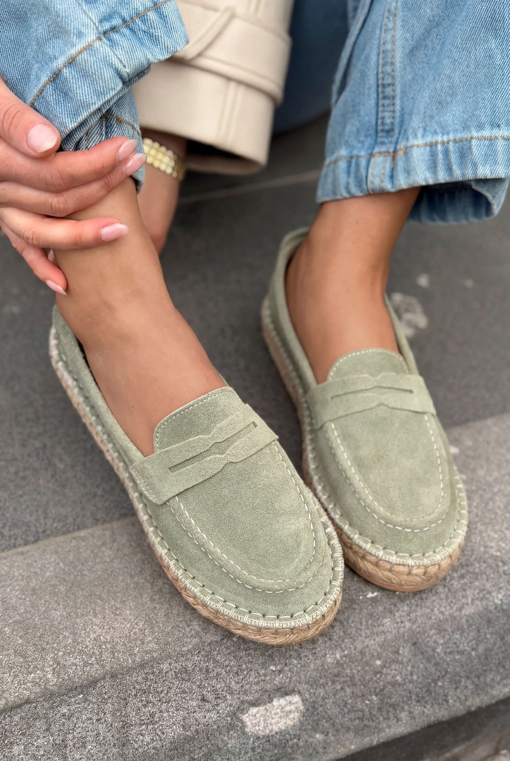 Celure Hakiki Süet Espadril Loafer Yeşil - ILOVESHOES