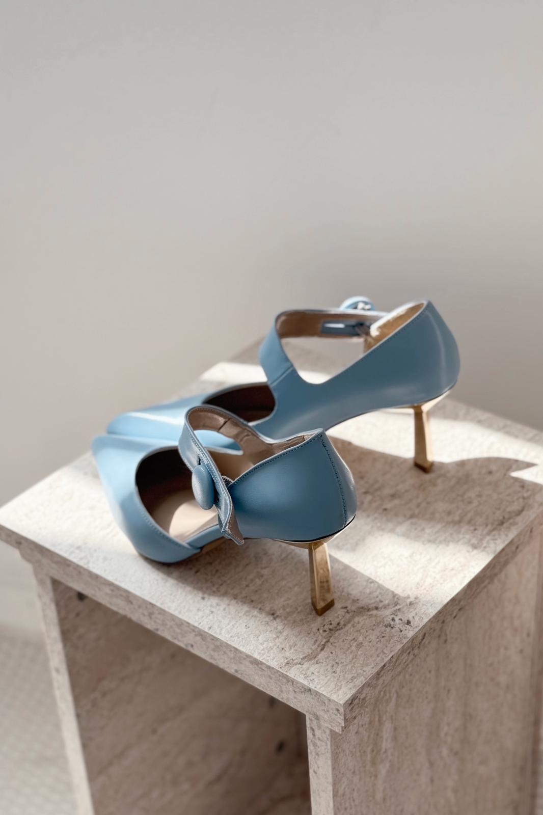 Wasord Mat Deri Düğme Detaylı Stiletto Bebekmavisi - ILOVESHOES