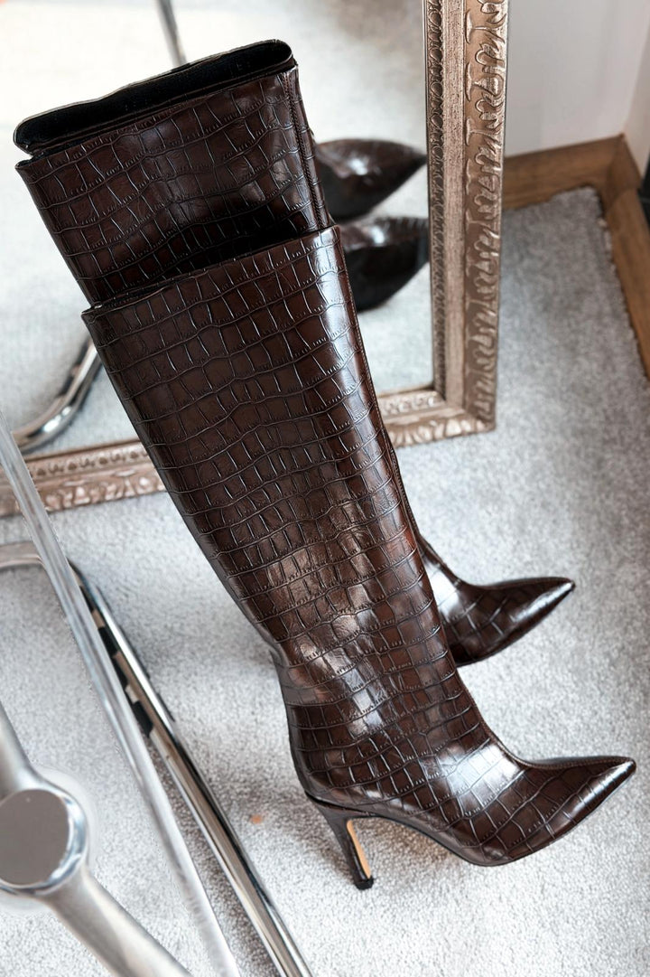 Oslanna Kahverengi Kroko Günlük Kadın Çizme - ILOVESHOES