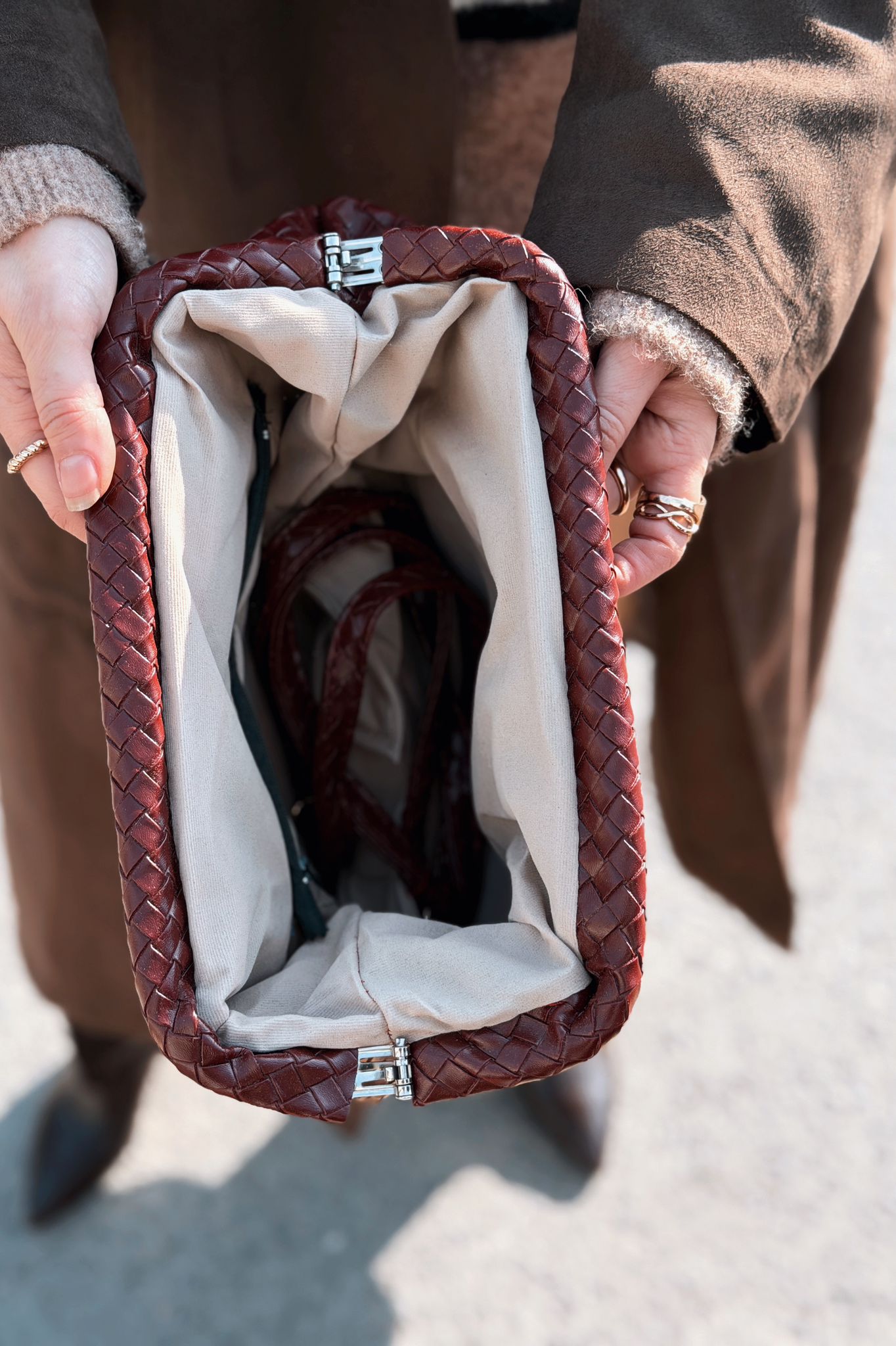 Lurine Kadın Clutch Çanta Bordo Mat Deri - ILOVESHOES