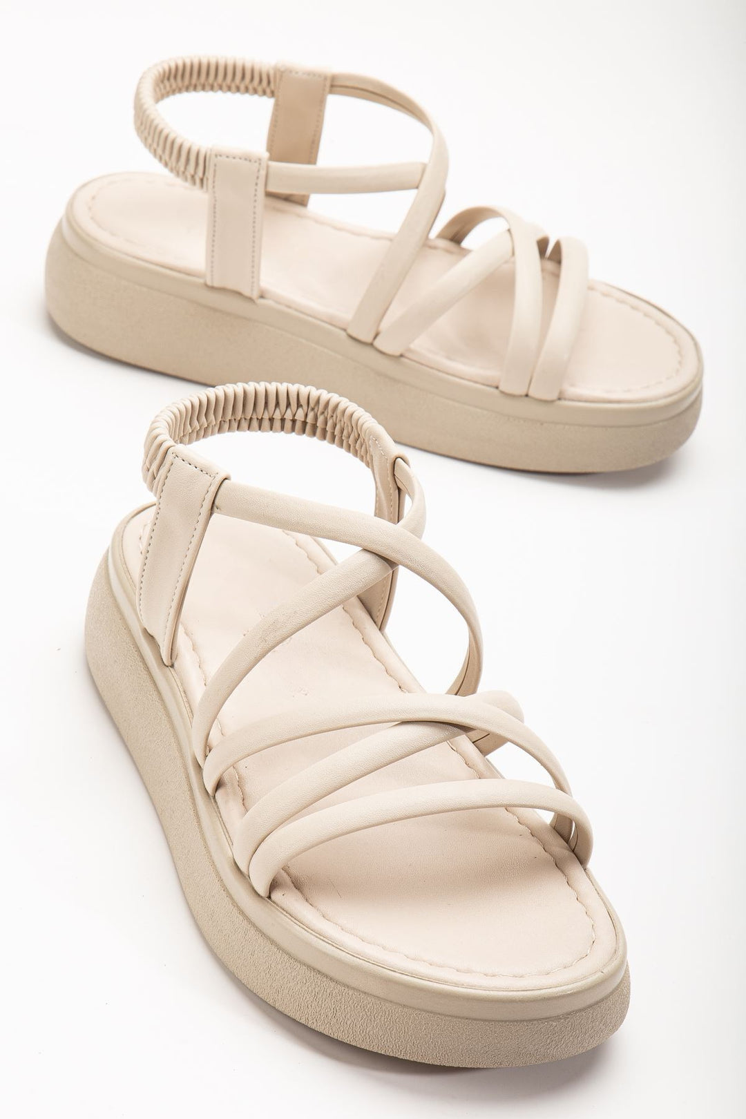 Herilva Mat Bej Çapraz Bantlı Kadın Sandalet - ILOVESHOES