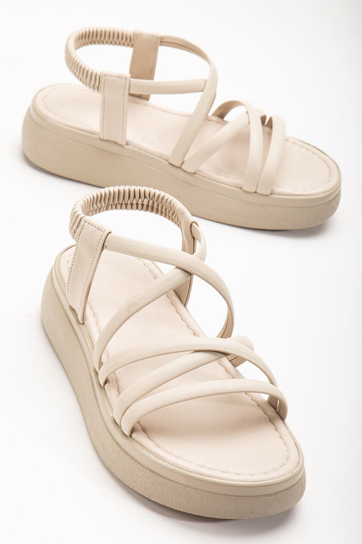 Herilva Mat Bej Çapraz Bantlı Kadın Sandalet - ILOVESHOES