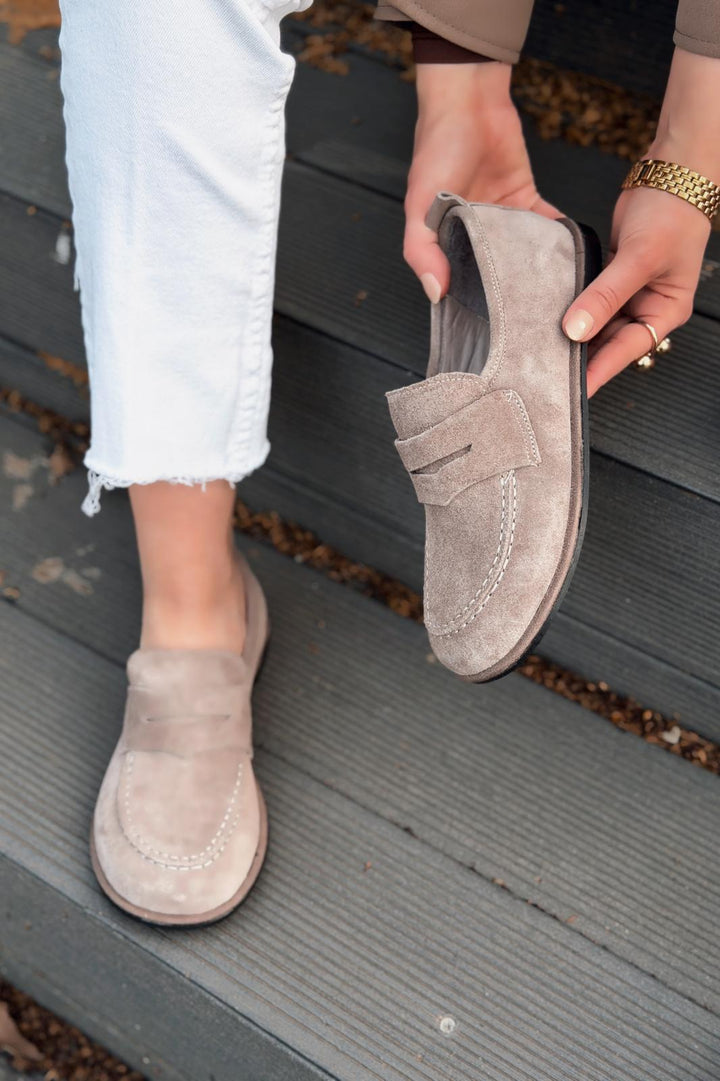 Marion Kadın Loafer Vizon Hakiki Süet - ILOVESHOES