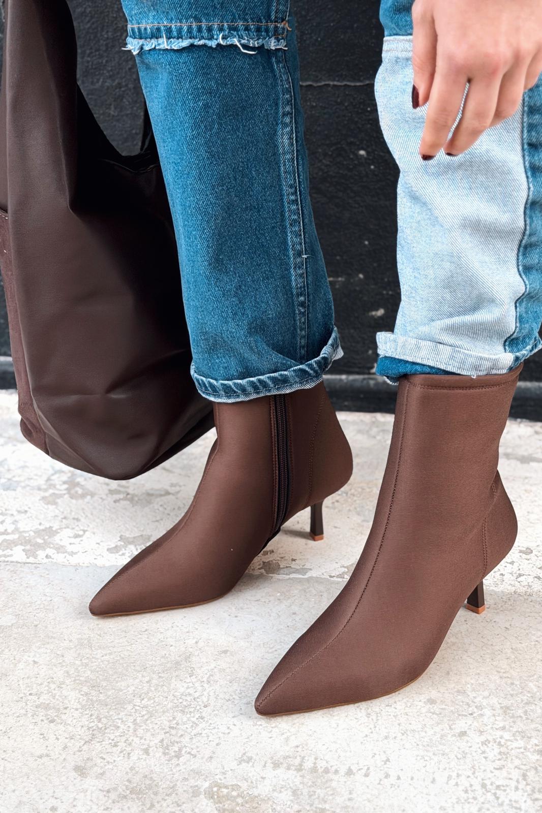 Orvex Kadın Dalgıç İnce Topuklu Bot Acı Kahve - ILOVESHOES