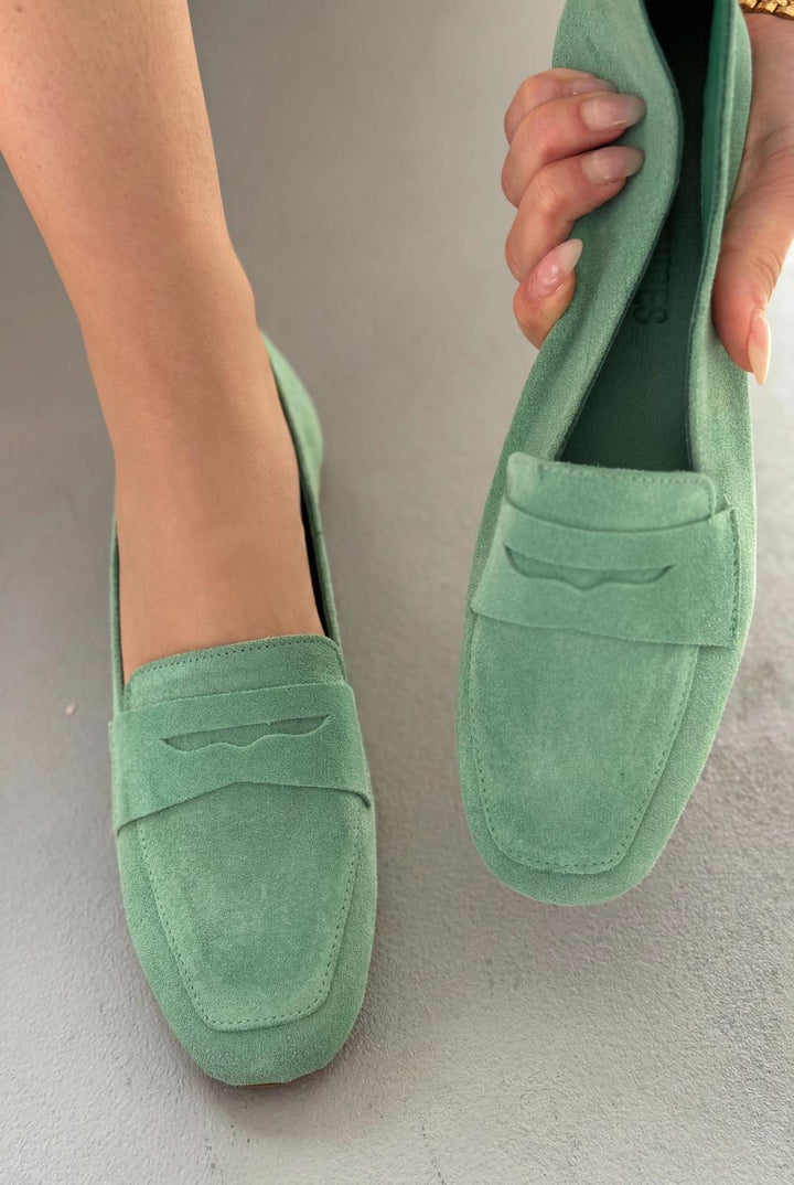 Melniel Yeşil Hakiki Süet Kadın Loafer - ILOVESHOES