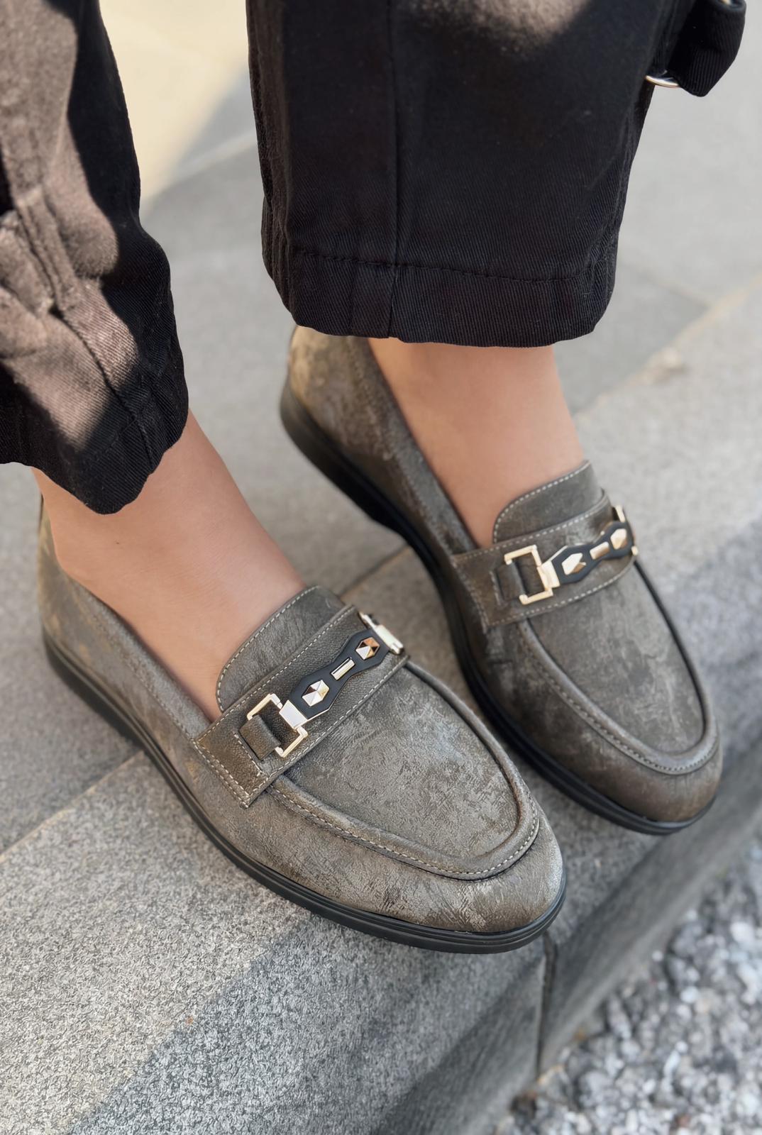 Torel Kadın Loafer Gri Saten - ILOVESHOES