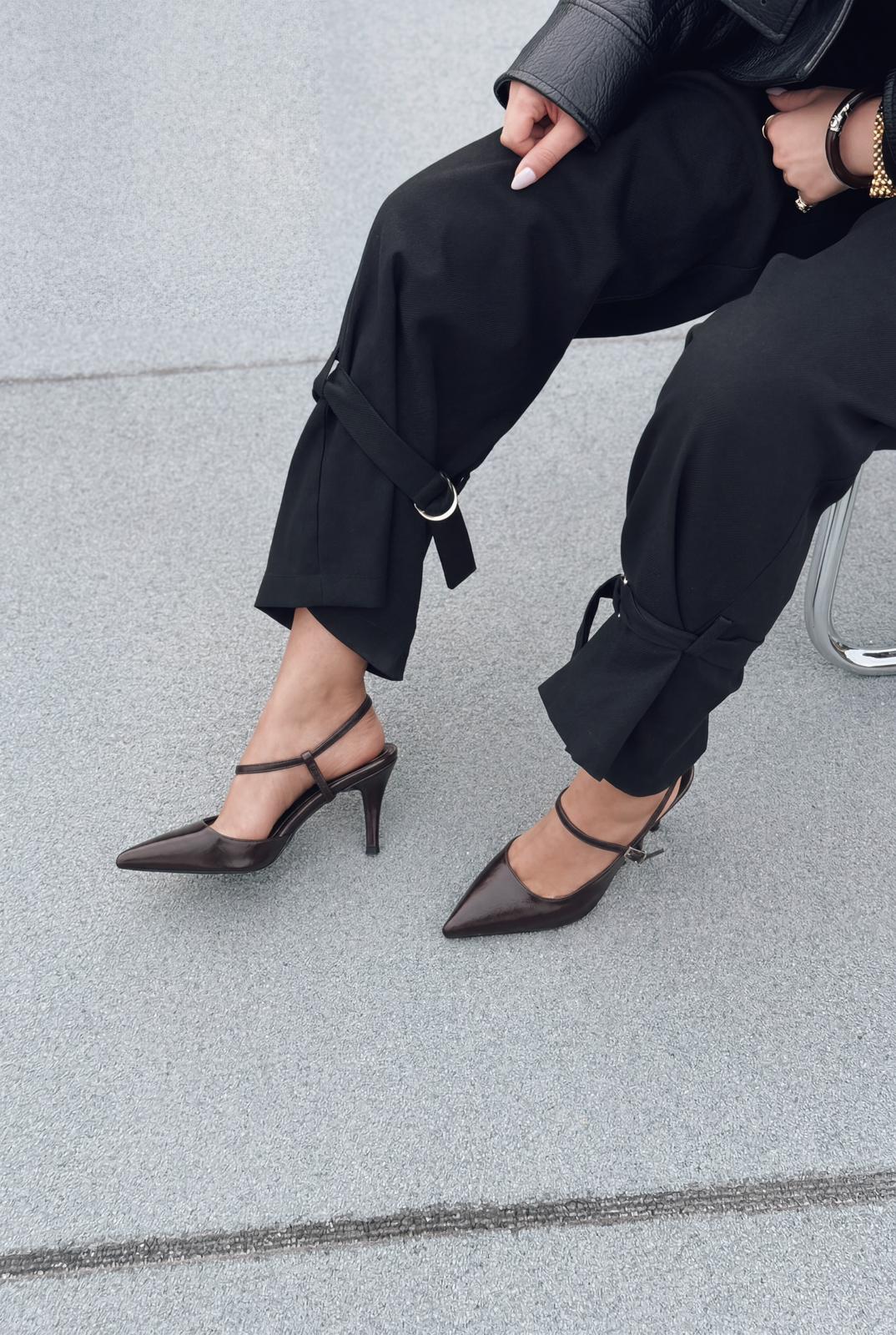 Lorent Acıkahve Kırışık Deri Kadın Stiletto - ILOVESHOES