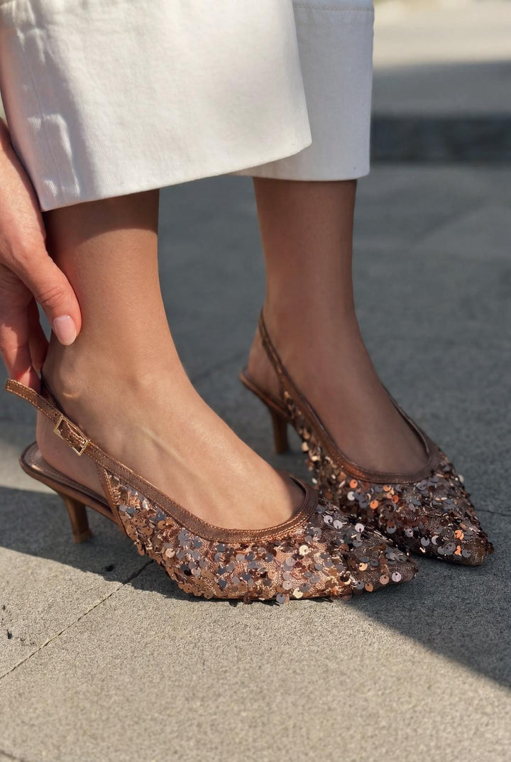 Selorine Stiletto Bronz Pullu - ILOVESHOES