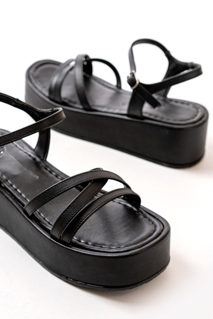 Sarinea Mat Siyah Dolgu Topuklu Sandalet - ILOVESHOES