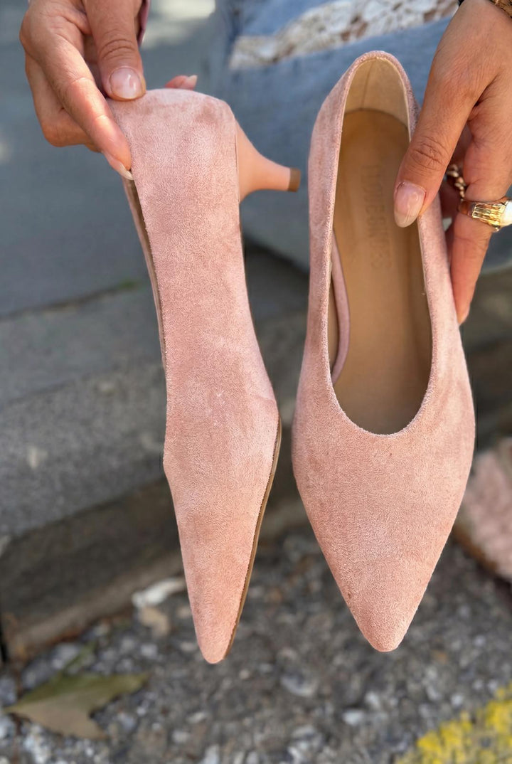 Seranis Hakiki Deri Stiletto Pudra Süet - ILOVESHOES