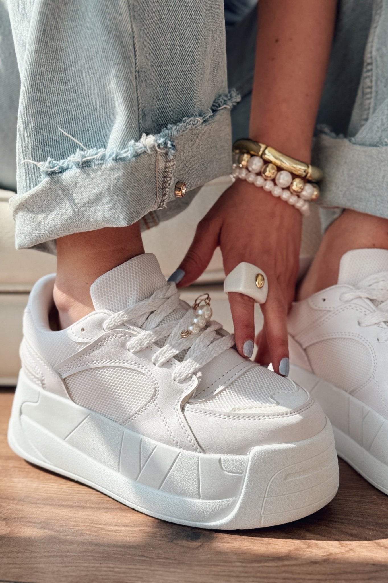 Ravela Beyaz Fileli Yüksek Taban Kadın Spor Ayakkabı - ILOVESHOES