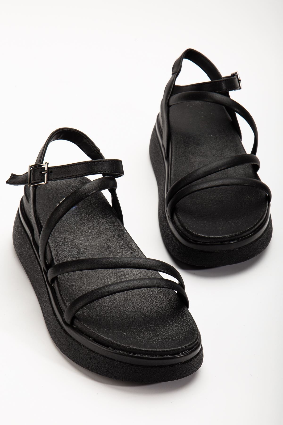 Olinera Mat Siyah Dogu topuklu Sandalet - ILOVESHOES