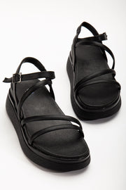 Olinera Mat Siyah Dogu topuklu Sandalet - ILOVESHOES