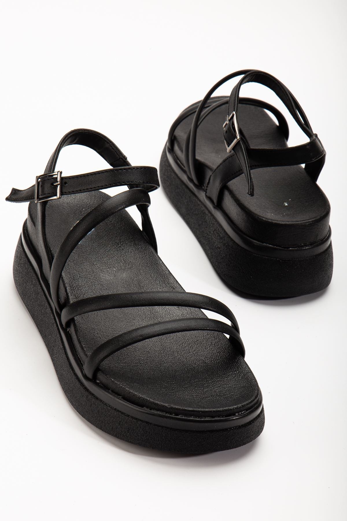 Olinera Mat Siyah Dogu topuklu Sandalet - ILOVESHOES