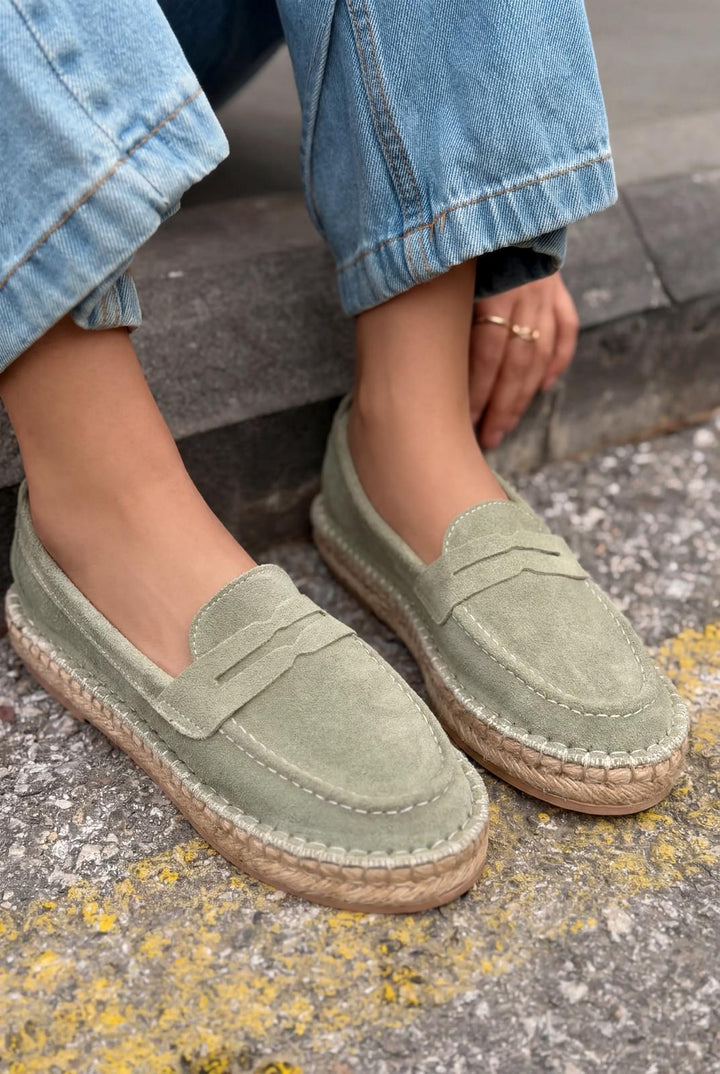 Celure Hakiki Süet Espadril Loafer Yeşil - ILOVESHOES
