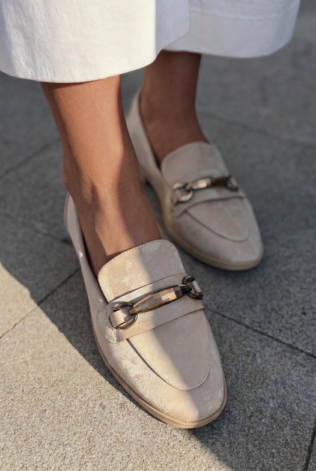 Ardena Kadın Loafer Bej Saten - ILOVESHOES