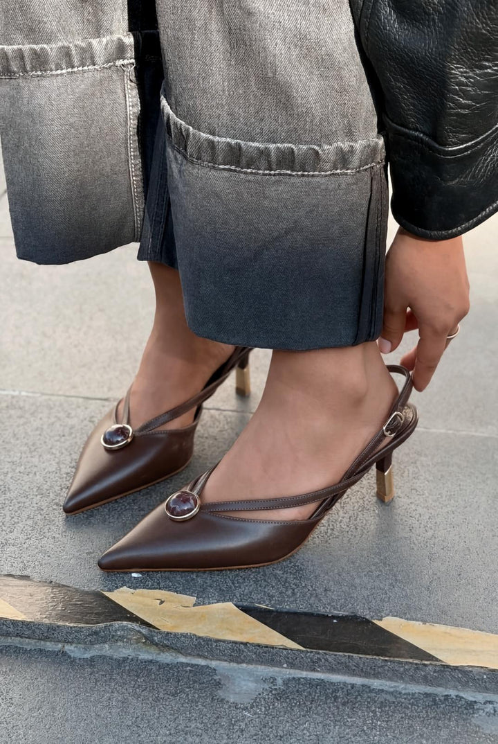 Lorisse Stiletto Acıkahve Mat Deri - ILOVESHOES