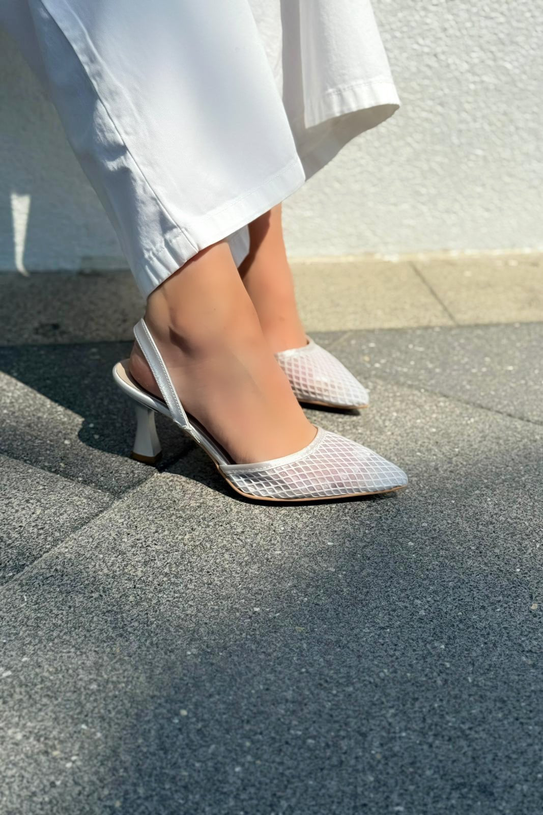 Vasrend Saten File Detaylı Stiletto Gümüş - ILOVESHOES