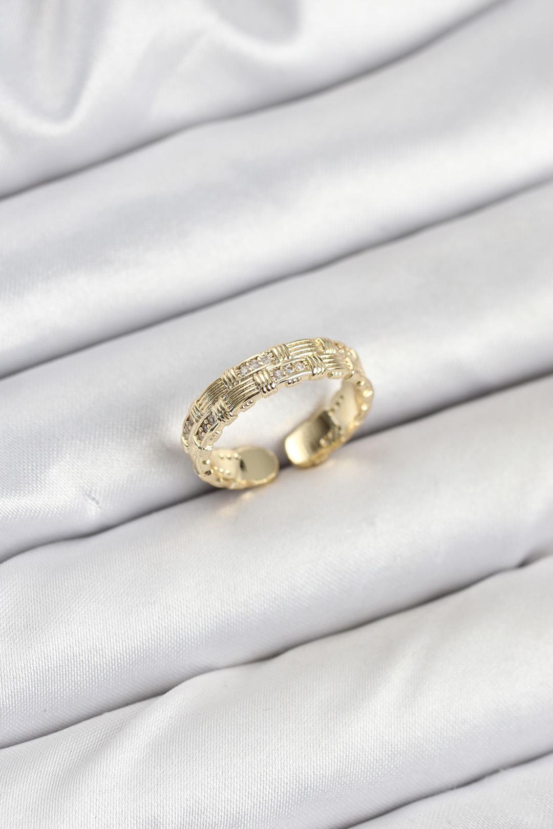 ILS - 1013 Kadın Sırım Yüzük Gold Zirkon Taşlı - ILOVESHOES