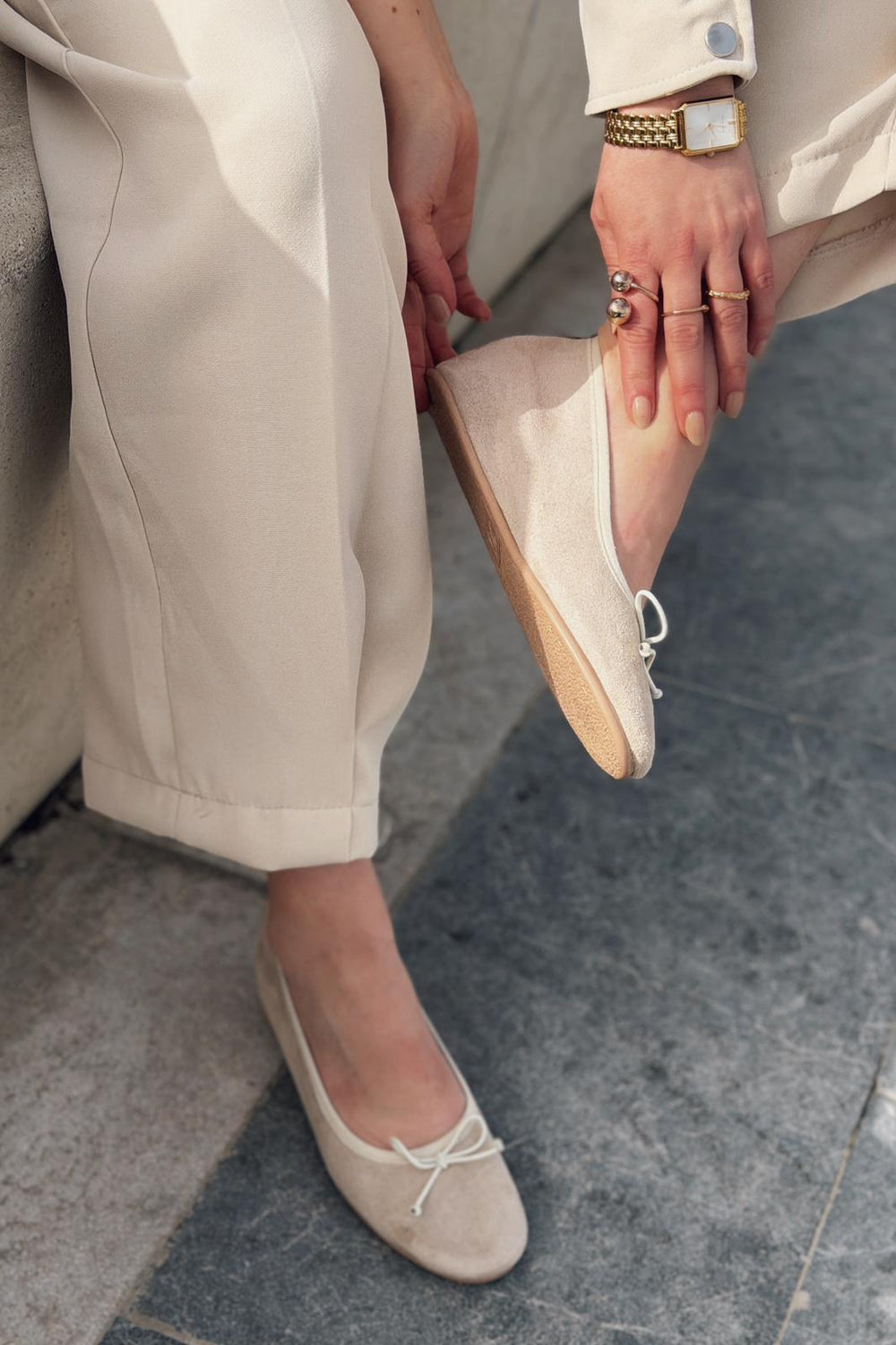 Stellor Kadın Babet Bej Süet Dolgu Topuklu - ILOVESHOES