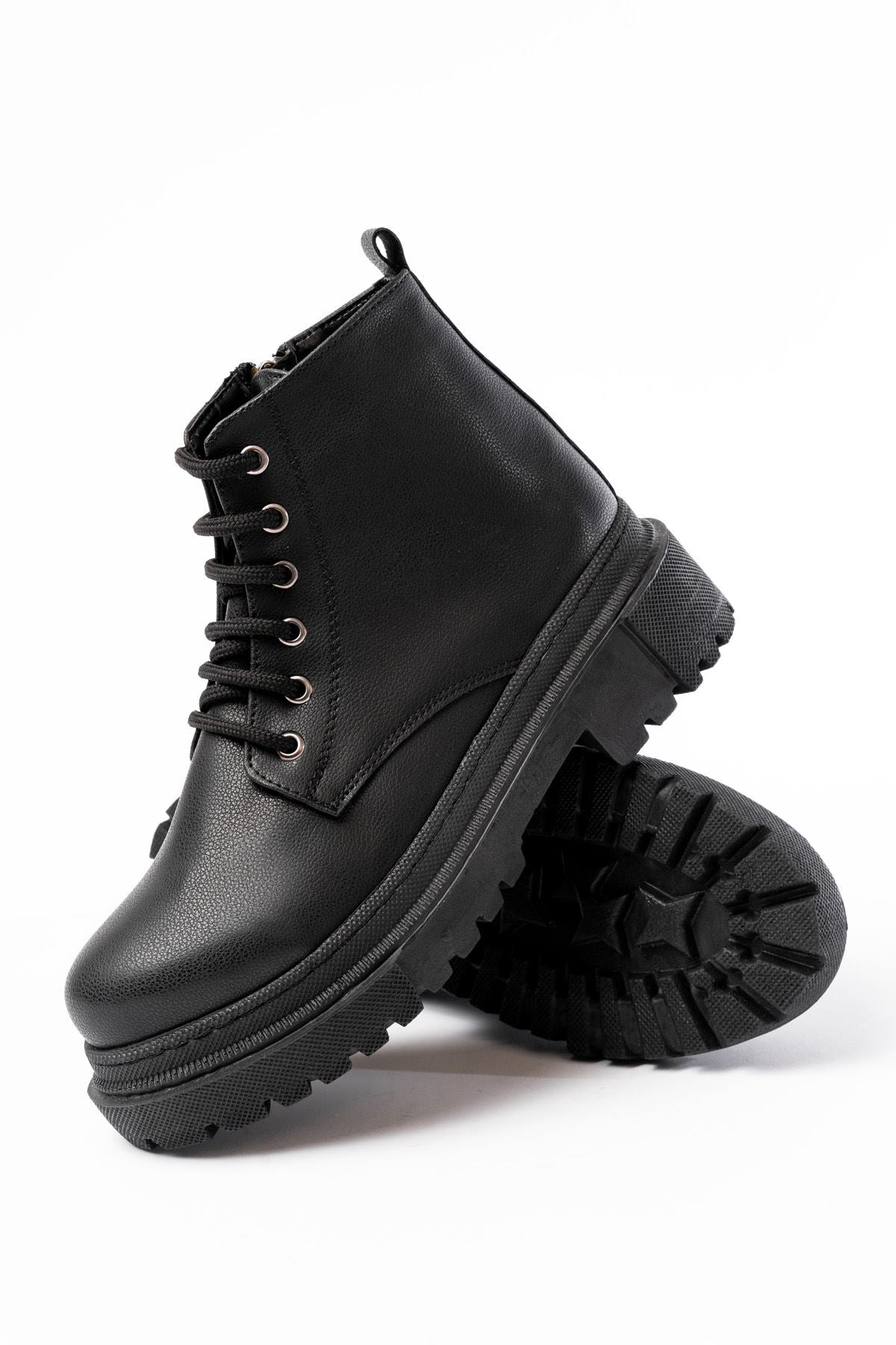 Kelyra Siyah Bağcıklı Fermuarlı Günlük Kadın Bot - ILOVESHOES