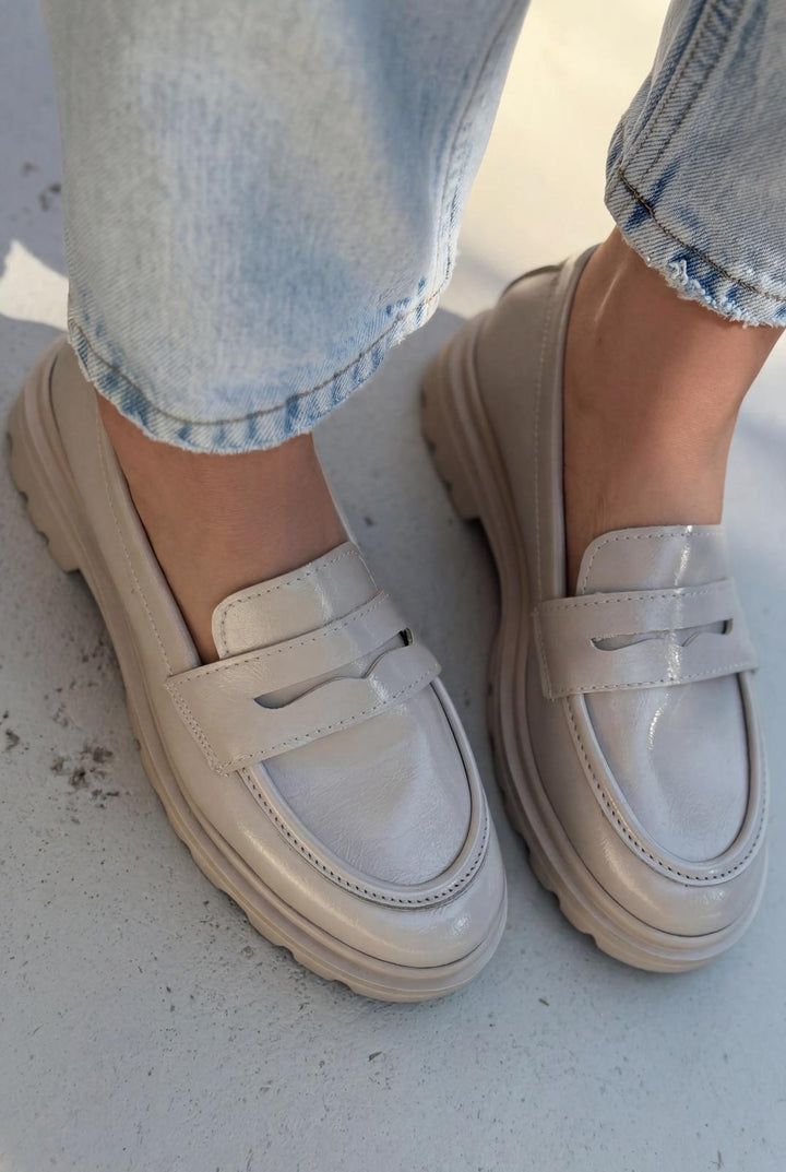 Kastrel Kasın Loafer Bej Kırışık Rugan - ILOVESHOES