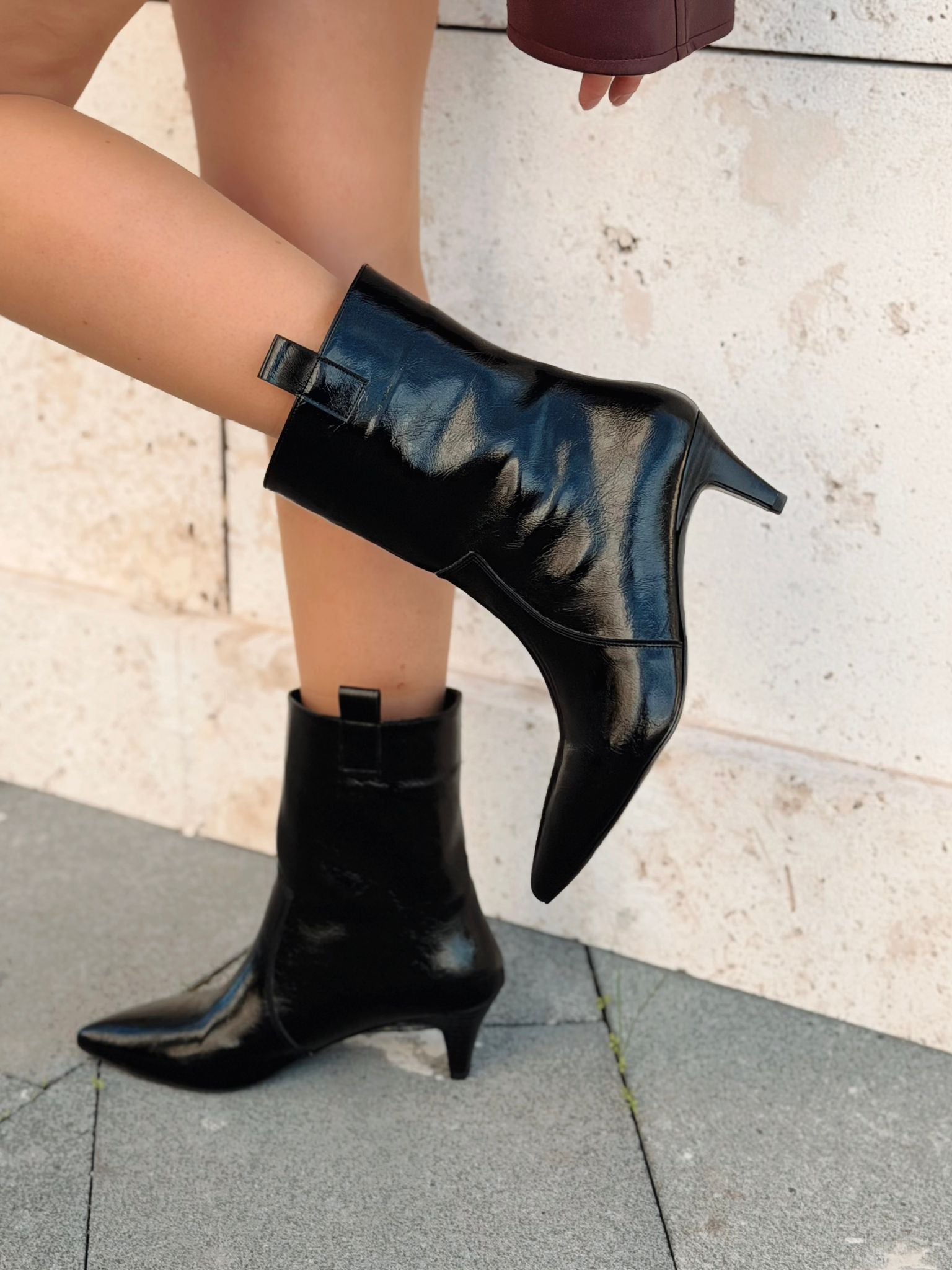 Lavino Kadın Topuklu Bot Siyah Kırışık Rugan - ILOVESHOES