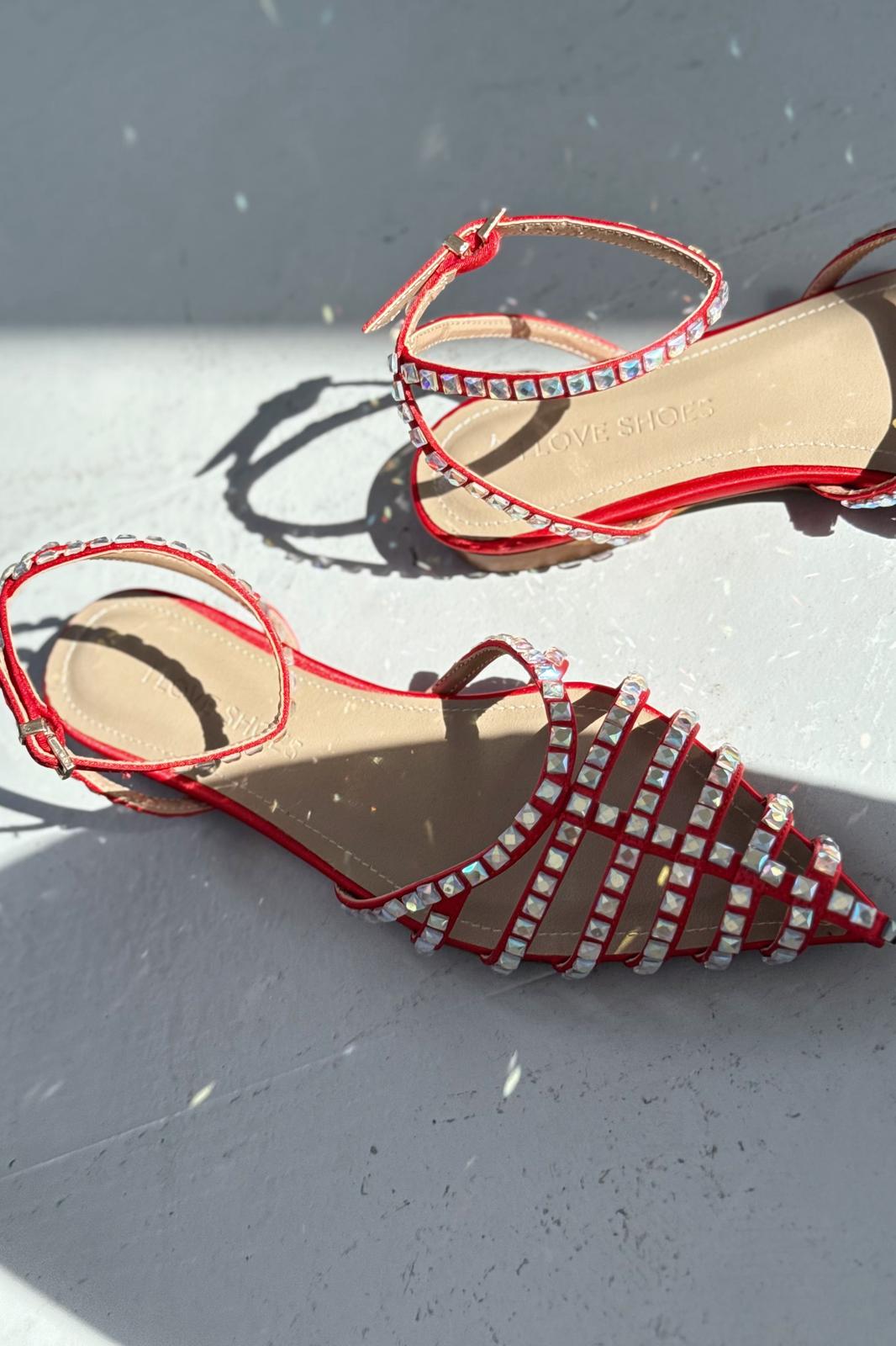 Xomira Kırmızı Bant Detaylı Kadın Babet - ILOVESHOES