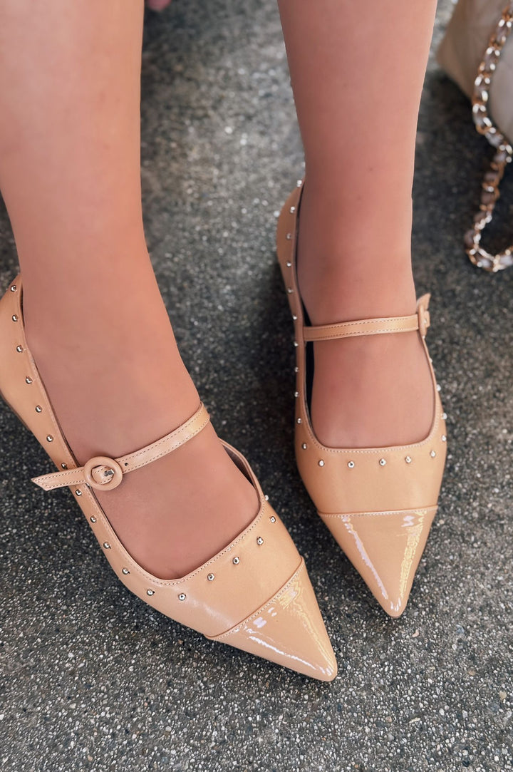 Panilo Mat Deri Zımba Detaylı Nude Kadın Babet - ILOVESHOES