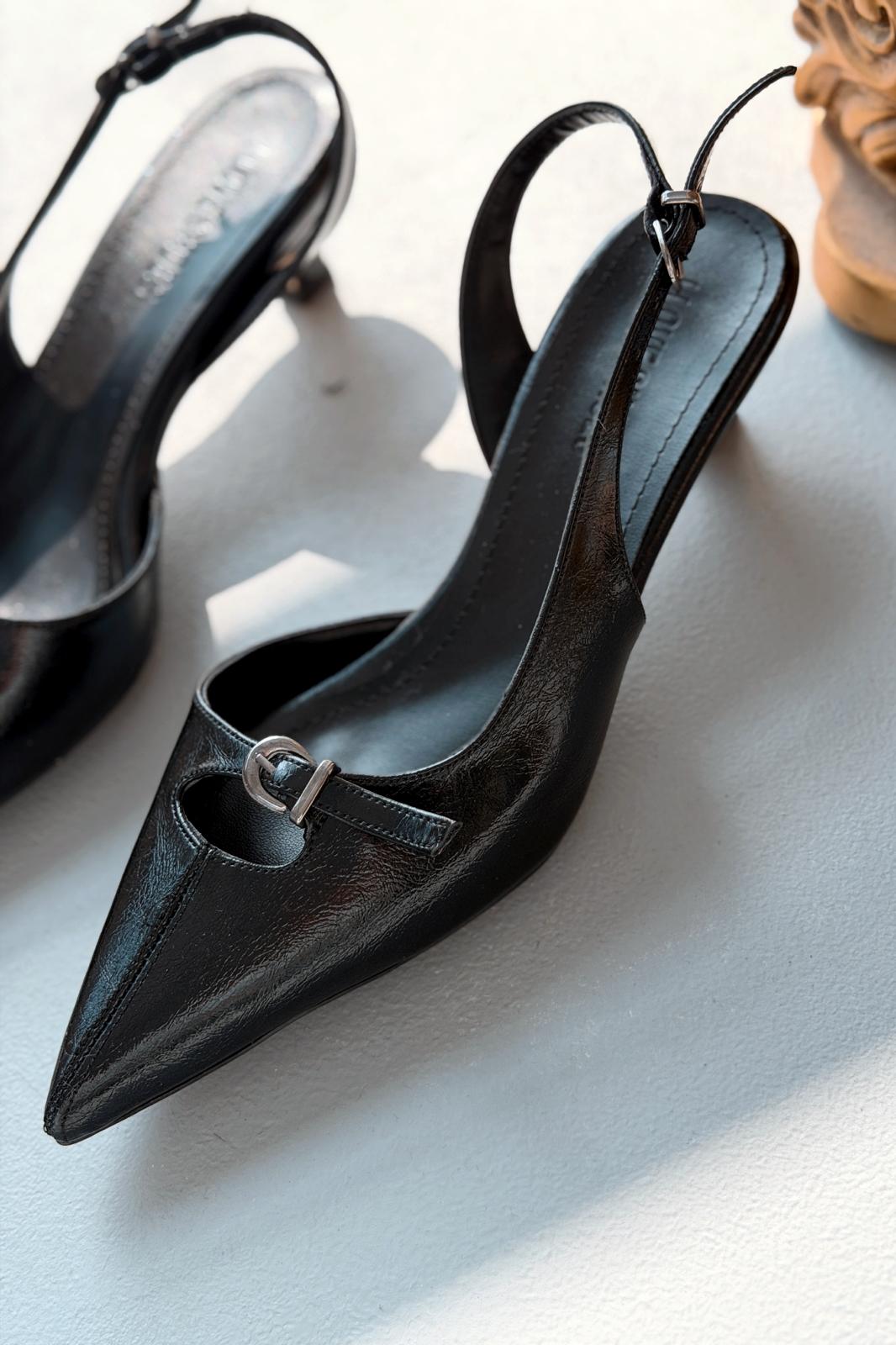 Norin Siyah Kırışık Deri Kadın Stiletto - ILOVESHOES