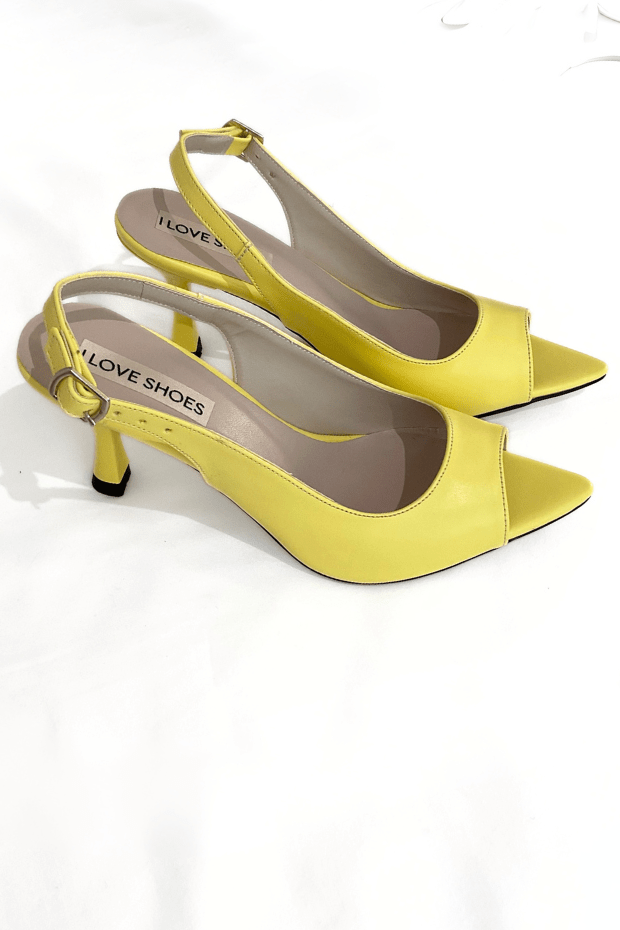 Remya Mat Deri Sarı Topuklu Ayakkabı - ILOVESHOES