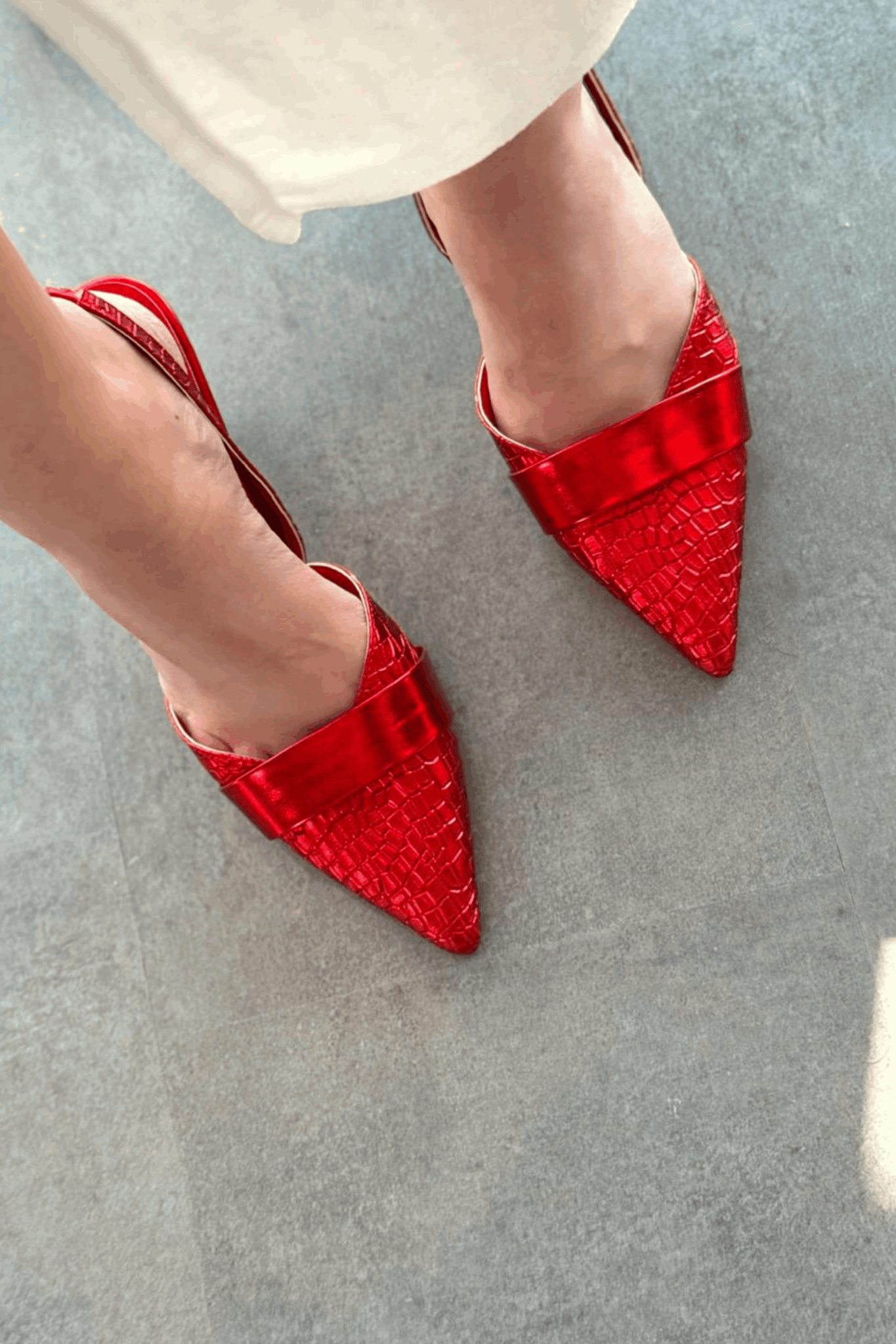 Midans Parlak Deri Kısa Topuklu Stiletto Kırmızı - ILOVESHOES